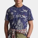POLO RALPH LAUREN MEN'S CUSTOM SLIM FIT PRINTED JERSEY T-SHIRT ISKAND BEAR NAVY