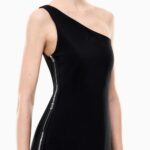 EMPORIO ARMANI LOGO SERIES STRECH JERSEY ONE- SHOULDER DRESS BLACK - Image 3