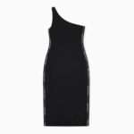 EMPORIO ARMANI LOGO SERIES STRECH JERSEY ONE- SHOULDER DRESS BLACK - Image 4