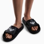 EMPORIO ARMANI MEN'S CONTOURED PVC SLIDERS WITH EAGLE BLACK - Image 4