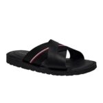TOMMY HILFIGER MEN'S LEATHER SANDALS BLACK