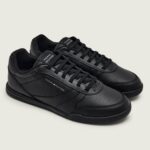 TOMMY HILFIGER MEN'S  LEATHER LOPRO SNEAKERS BLACK