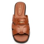TOMMY HILFIGER SLIPPERS LEATHER CREST SQUARE TOE SANDALS WARM BRONZE