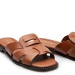 TOMMY HILFIGER SLIPPERS LEATHER CREST SQUARE TOE SANDALS WARM BRONZE - Image 2