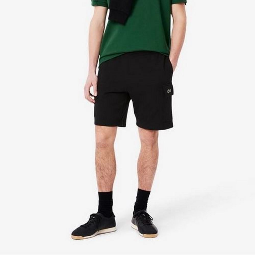 GH974700-031-4 LACOSTE MEN'S COTTON FLEECE CARGO SHORTS BLACK - Image 1