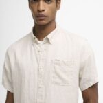 BARBOUR MEN'S LINTON LINEN SHORT-SLEEVED TAILORED SHIRT MIST - Image 4