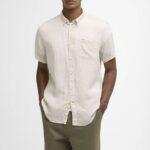 BARBOUR MEN'S LINTON LINEN SHORT-SLEEVED TAILORED SHIRT MIST