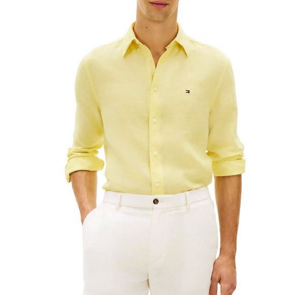 MW0MW41530-ZF0-3 TOMMY HILFIGER MEN'S LINEN SHIRT REGULAR FIT CITRONELLA - Image 1