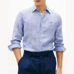 TOMMY HILFIGER MEN'S LINEN BENGAL STRIPE SHIRT WEDGE BLUE/ STRIPE