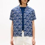 TOMMY HILFIGER MEN'S LINEN CAMP COLLAR REGULAR FIT PREPPY NAVY/ ALLOVER