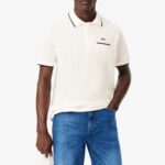 LACOSTE MEN'S CLASSIC FIT POCKET ACCENT L.12.12 POLO SHIRT WHITE WITH NAVY BLUE DETAILS