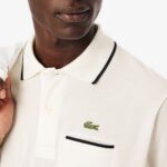 LACOSTE MEN'S CLASSIC FIT POCKET ACCENT L.12.12 POLO SHIRT WHITE WITH NAVY BLUE DETAILS - Image 4