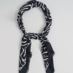 HUGO WOMEN'S ALYCIA LOGO MODAL BLEND SCRAF BLACK AND WHITE