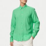 BOSS MEN'S PURE LINEN SHIRT REGULAR FIT OPEN GREEN