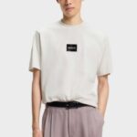 HUGO MEN'S COTTON-JERSEY T-SHIRT WITH TORTOISESHELL LOGO PATCH NATURAL