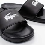 LACOSTE MEN'S CROCO DUALISTE SYNTHETIC LOGO STRAP SLIDES BLACK - Image 2