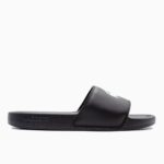 LACOSTE MEN'S CROCO DUALISTE SYNTHETIC LOGO STRAP SLIDES BLACK