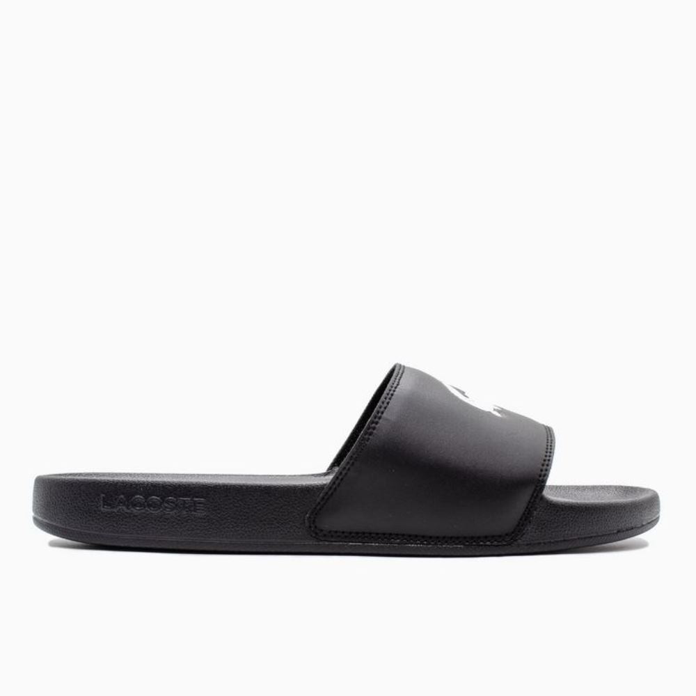 749CMA0041312-3 LACOSTE MEN'S CROCO DUALISTE SYNTHETIC LOGO STRAP SLIDES BLACK - Image 1