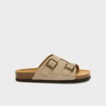 SCHOLL MEN'S DORIAN LEATHER SUEDE SLIPPERS DARK BEIGE