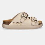 SCHOOL WOMEN'S FLORA TWO STRAPS CHUNKY LEATHER SUEDE OFF WHITE