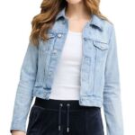 JUICY COUTURE WOMEN STRETCH DENIM FITTED JACKET WITH JUICY DIAMANTE LIGHT WASH