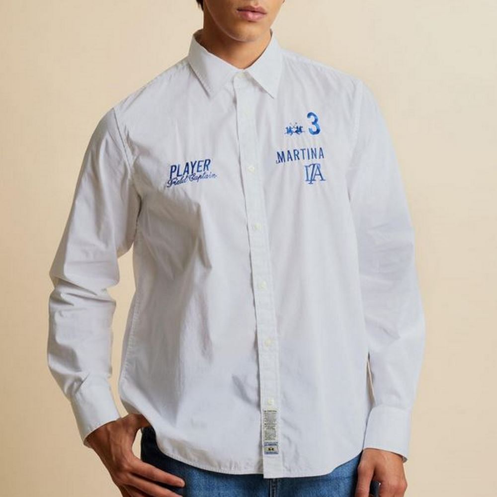 MCC601-00001-1 LA MARTINA MEN'S LONG SLEEVED POPLIN SHIRT ITALIA EDITION OPTIC WHITE - Image 1