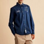 LA MARTINA MEN'S LONG SLEEVED POPLIN SHIRT ITALIA EDITION NAVY
