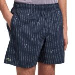 LACOSTE MEN'S SWIMWEAR MID LENGTH CROCODILE PRINT SWIM TRUNKS NOIR/BLANC